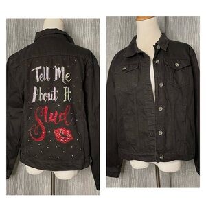 Boohoo rhinestone detail black denim jacket